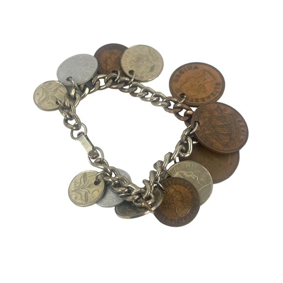 Vintage 1950s Coin Charm Bracelet Featuring Global Coins - Picture 3 of 10